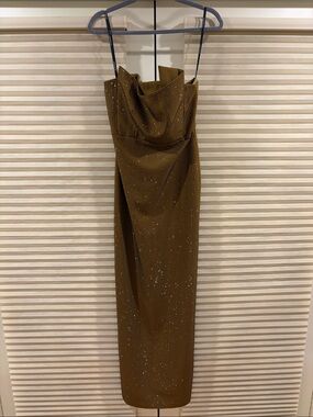 NWOT Roland Mouret Brown Sequin Strapless Midi Dress, Size US 4